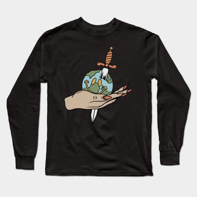 World and hand Long Sleeve T-Shirt by gggraphicdesignnn